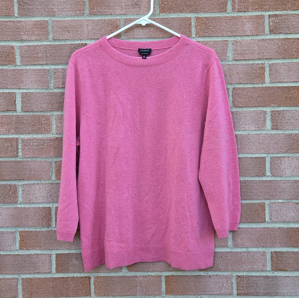 Talbots Audrey Cashmere Speckled Pink Donegal Sweater XL - Picture 2 of 6